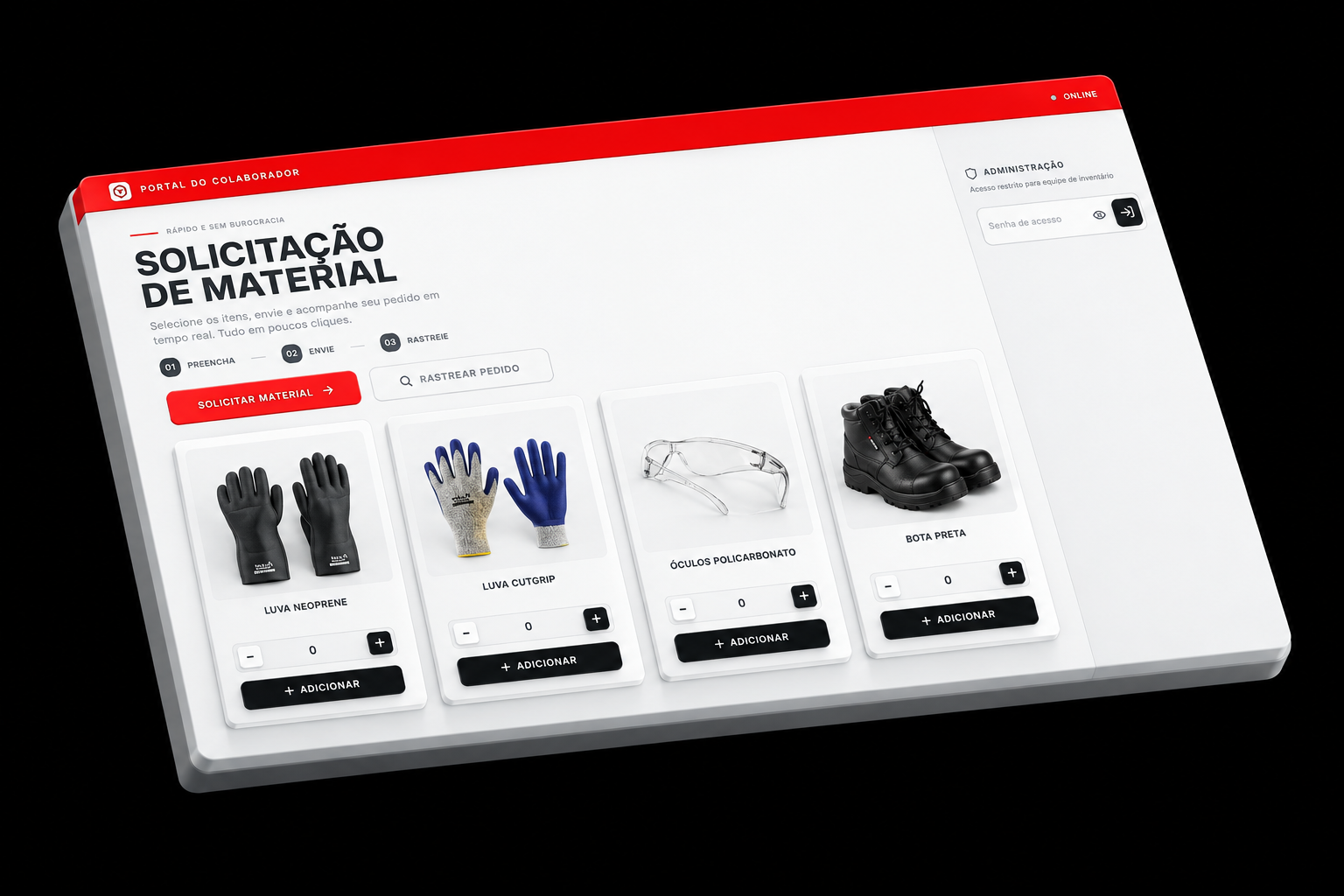 Tela de acesso do sistema Solicitações e Inventário Interno